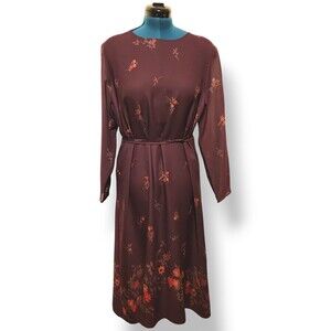 Drapers and Damons Petite XL Sheer Lined Dress Maroon Floral Prairie Lon…